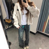Vintage Zip-Up Hooded Cardigan, Melange Gray - Women's Fall/Spring Fashion