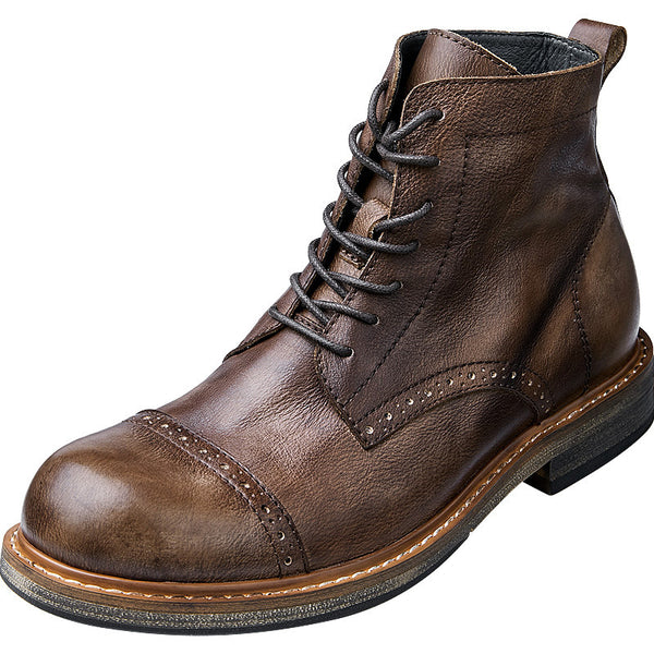 Genuine British-Styled Leather Martin Boots for Men in Brown with Classic Design