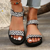 Women's Chunky Sole Leopard Print Sandals with Black Flower Design - Roman Style Fashion in Sizes 35-43