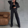 Chic Zip-Up Jacket & Wide Leg Pants Sports Set in Milky White, Pure White, Black, Pink - Women's Activewear.