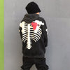 Unique Bone-Heart Printed Black Hoodie - Gothic Style Casual Comfortjspb & Cozy Pullover Sweatshirt