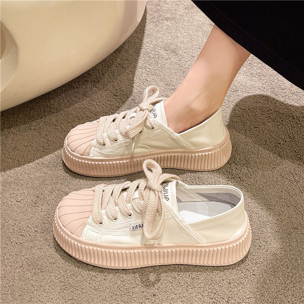 Stylish Student Shell Shoes in White or Pink - Comfy PU Lining, Durable Sole, Easy Slip-On - Versatile for All Outfits!