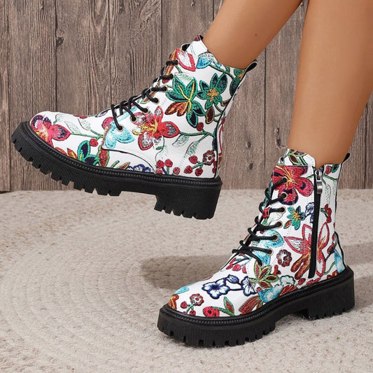 Women's Printing Multicolor Flat Low Heel European And American Fashion Martin Boots