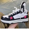 Fashionable Thick Bottom Board Shoes in Black and Pink - Stylish Sports Sneakers with Lace-up Design, Rubber Soles, PU Leather Stitching
