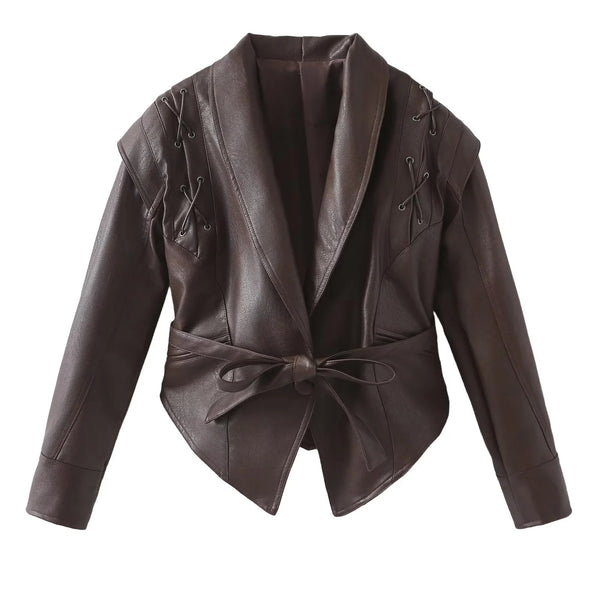 Chic Faux Leather Women's Jacket in Retro Style, 3D Pattern, Multiple Colors, Medium Thickness - S, M, L Sizes