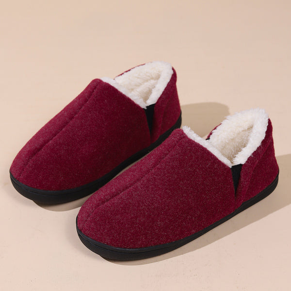 Winter Fur Collar Memory Foam Indoor Slippers in Black - Unisex Warm Cozy Comfort Shoe for Winter with Rubber Sole