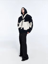 Classy B&W Two-piece Embroidered Hoodie for Men - Stylish black and white pullover with unique design.