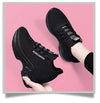 Women's Air Cushion Sports Shoes with Height Increasing Insole in Black and White - High Wedge Heels, Fly Woven Mesh Upper, Dad Shoes