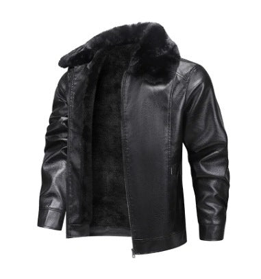 Leather Coat Men's Autumn And Winter Fleece-lined Thickened