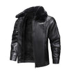 Men's Winter Leather Coat with Fleece Lining, Black YS571 - Front View