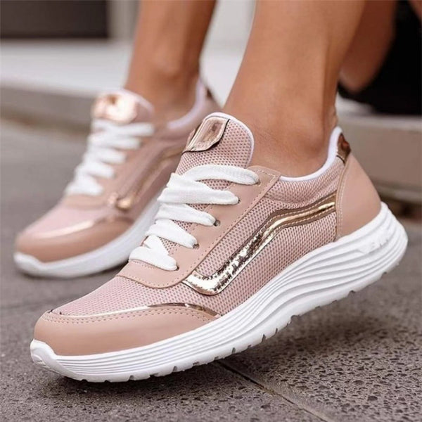 Women's Casual Lace-Up Low-Top Sport Shoes in White, Black, Pink