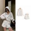 Reflective Butterfly Print Two-Piece Set with Hoodie and Shorts for Women - Athletic Outdoor Street Style Fashion