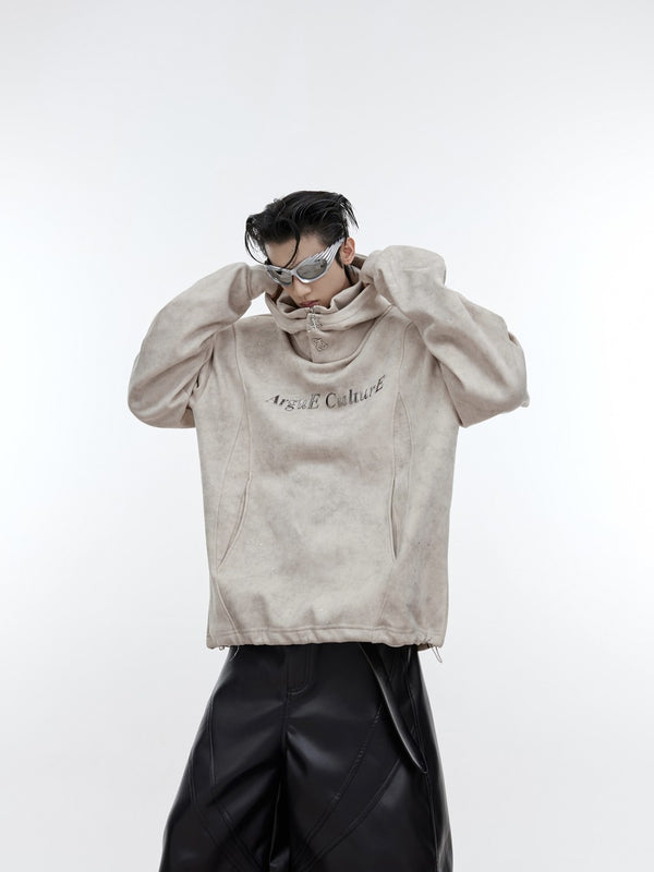 Cozy Double-layer Collar Hoodie in Black and Yellow with Plush Shoulder Pad - Men's Winter Hoodie