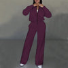 Chic Women's Zip-Up Jacket & Wide Leg Pants Sports Set in Milky White, Pure White, Classic Black, Pastel Pink