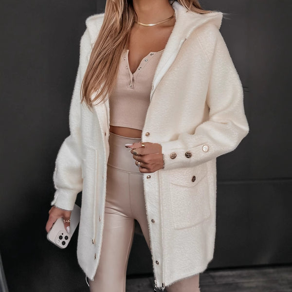 Stylish Drawstring Zip-Up Hooded Jacket in Various Sizes, Polyester Material, Women's Fashion Apparel