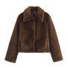 Trendy Women's Faux Fur Jacket in Rich Brown, Long Sleeve Winter Wear, Women's Fashion, Asian Sizes, Three-Dimensional Decor.