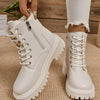 British-Style Plush-Lined Square Heel Women's Martin Boots in Black - PU Material Warm Winter Boot