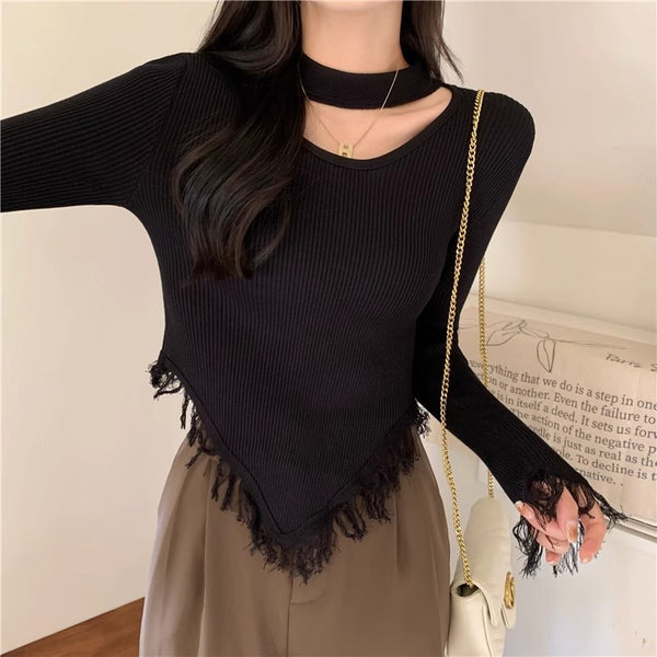 Women's Slim-Fit Halter Tassel Sweater in Various Colors, Winter Essential Fashion with Viscose Fiber & Free Size Fit