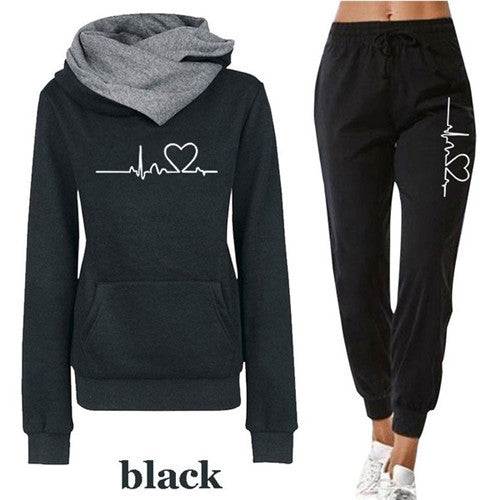 Comfy Autumn Women's Hoodie & Pants Set in Black - Street Style Chic, Comfortable Polyester Tracksuit.