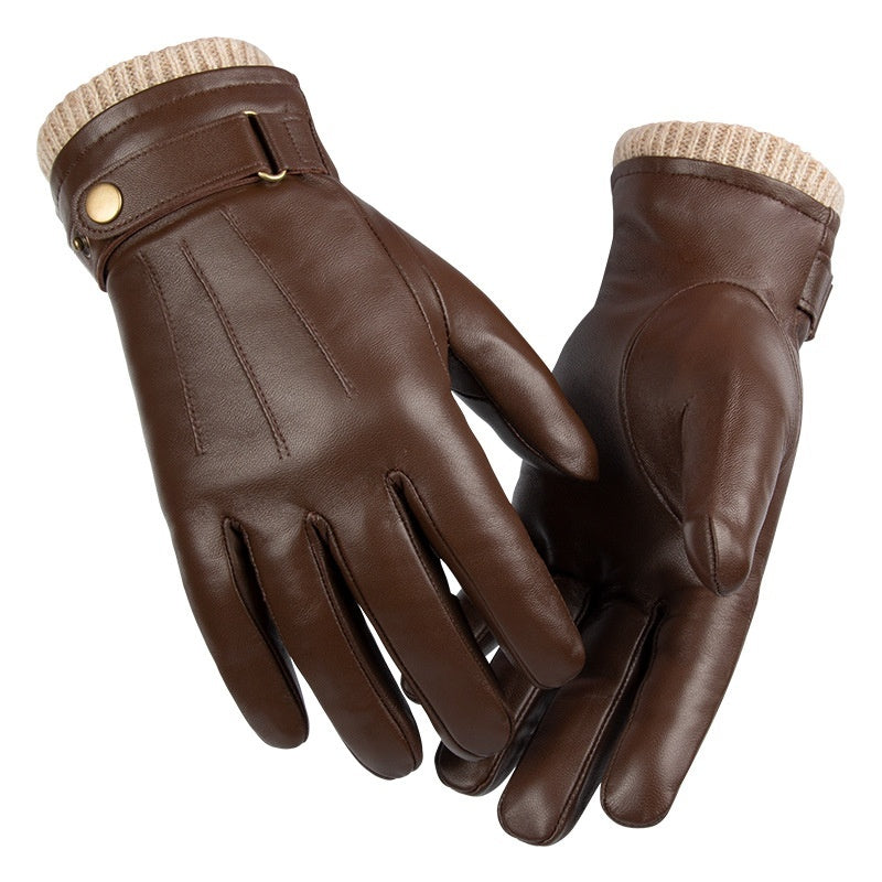 Premium Touch-Screen Ready Men's Sheepskin Leather Gloves with Warm Fleece Lining - Windproof and Perfect for All Weather Conditions