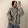 Chic Korean-Style Embroidered Women's Hoodie with Velvet Lining in Gray and Yellow