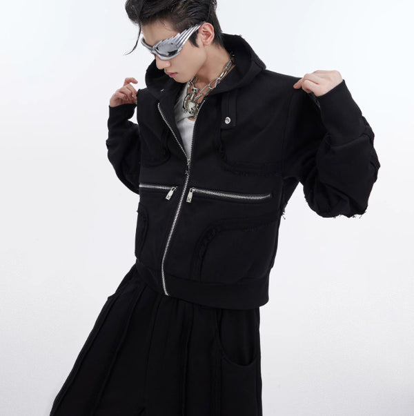Chic Red 3D Hooded Tracksuit Jacket for Men, Polyester, Asian Size, Streetwear Style
