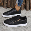 Chic Ladies Large Size Flat Sneaker in Black or White with Cotton Lining and Side Zipper