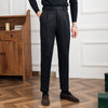 Men's Warm Herringbone Thermal Pants in Black - Polyester/Wool Blend. Mid-High Waist Design for Optimum Comfort. Ideal for Winter Wear.