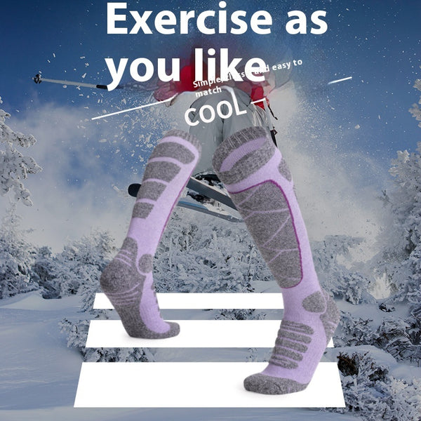 Warm Winter Sports Socks for Skiing - Purple High-Cylinder Cotton Socks for Women - Outdoor & Active Winter Adventure Socks