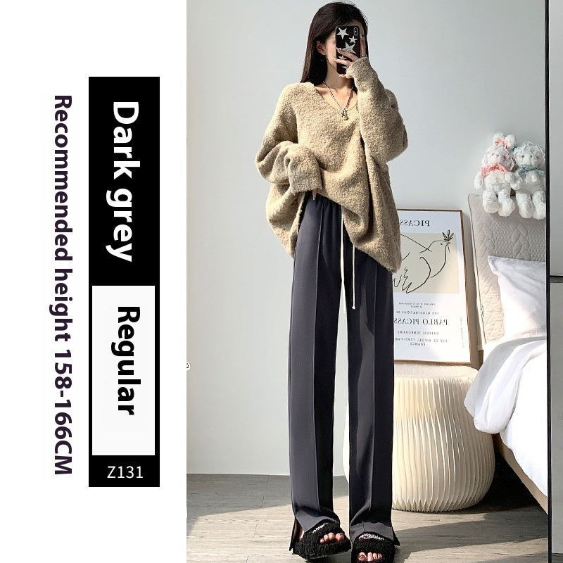 Sports Straight Loose Casual Slit Wide Leg Pants