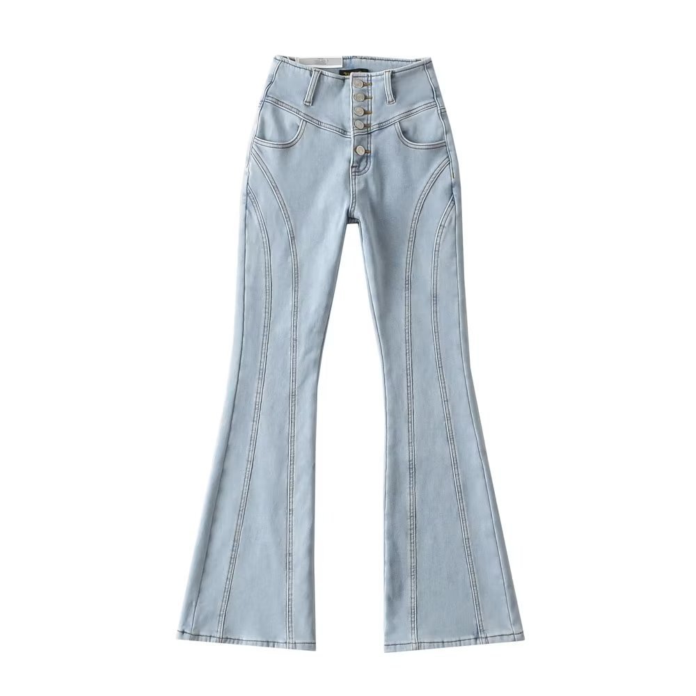 Breasted Bell-bottom Pants Women's Street Stitching