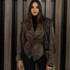 Chic Faux Leather Retro Style Women's Jacket in Brown - 3D Pattern, Medium Thickness, Versatile Outerwear