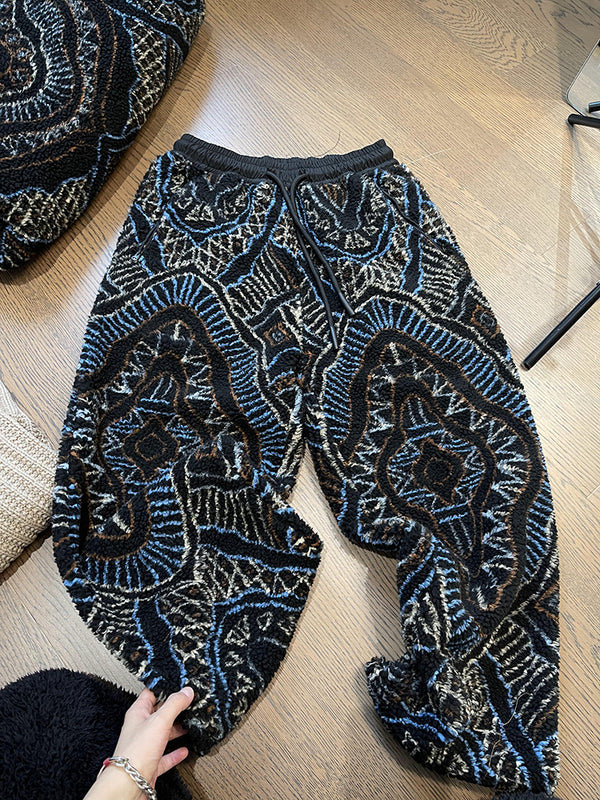 Men's Stylish Seaside Casual Loose Beach Pants in Black Flower Print - Ideal for Leisure Activities - Polyester Fiber Material
