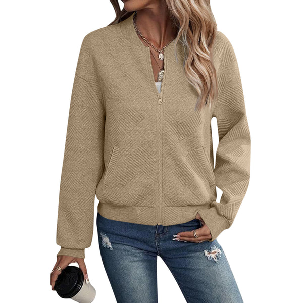 Chic Long-Sleeve Zippered Cardigan in Solid Colors