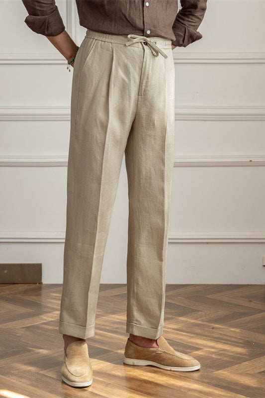 Chic Linen Drawstring Pants Navy Blue Khaki Comfortable Stylish Casual Fit