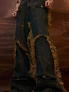 Distressed High-Waist Vintage Jeans with Tassels in Vibrant Yellow