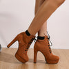Chic velvet ankle boots with platform block heel, side zipper, and round toe for elegant comfort and stability.