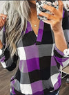 Plaid Flannel Shirt - Women's V-Neck Top for Autumn & Winter