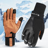 Touchscreen Compatible Fleece-Lined Winter Gloves in Black and Yellow - Unisex PU Leather Riding Gloves - Sizes M, L, XL, XXL
