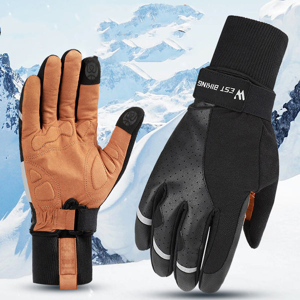 Touchscreen Compatible Fleece-Lined Winter Gloves in Black and Yellow - Unisex PU Leather Riding Gloves - Sizes M, L, XL, XXL