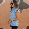 Chic Single-Row Buckle Shirt in Solid Color | Short Sleeve Top for Women