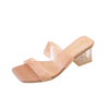 Women's Crystal Embellished Slip-on Sandals with Thick Heel in Black, Pink, Silver