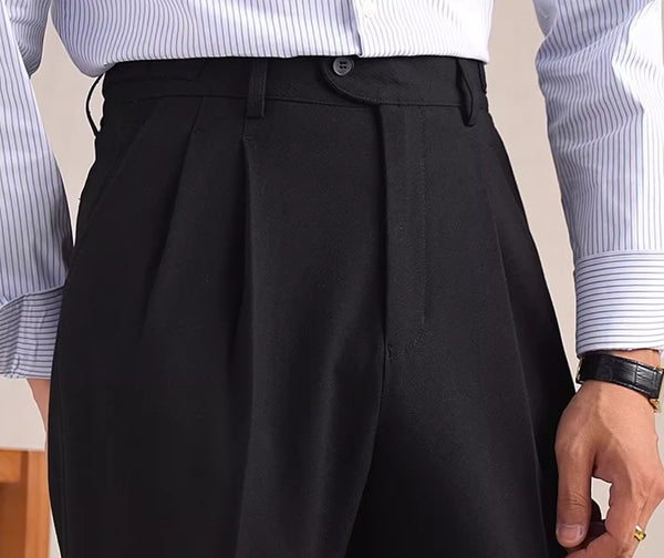 Versatile Straight Loose Wool-Blend Suit Pants in Khaki - Men's Business Casual and Modern Fashion Choice