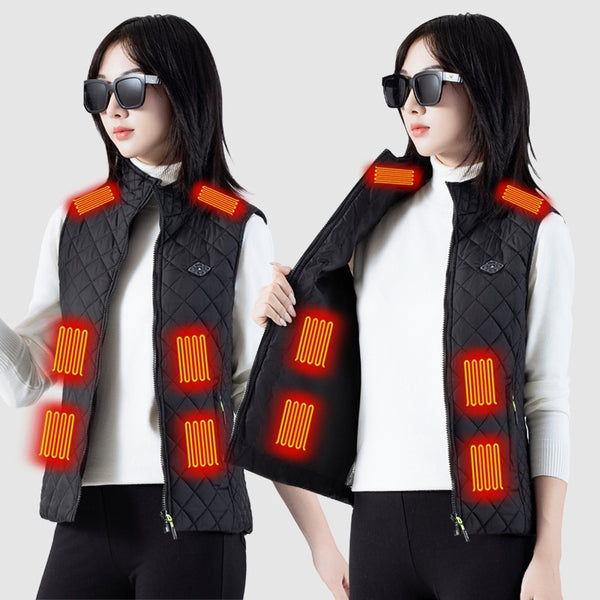 Heated Women's Vest with Smart Charging - Black or Khaki - Nylon - Slim Fit - Sizes M to 6XL