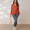 Elegant Lace-up Long Sleeve Shirt in Milk Silk - Waist-Trimming Trendy Top, Various Colors - S-XXL - Women's Fashion