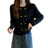 Chic Double-Breasted Knitted Cardigan in Solid Colors - Asian Fashion, Polyester Fabric - Women's Loose-Fit Button-up.