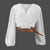 Street-Chic Lantern Sleeve Top in White or Black, Loose Waistband & Stripes Details, Lightweight Polyester Fabric