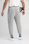 Men's Comfort-Fit Drawstring Trousers in White-Grey - Quick-Drying & Wrinkle-Resistant - Asian Sizes - Versatile Casual Wear