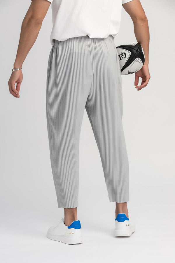 Men's Comfort-Fit Drawstring Trousers in White-Grey - Quick-Drying & Wrinkle-Resistant - Asian Sizes - Versatile Casual Wear