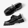 Classic British Style Thick Sole Black Leather Shoes with Square Toe and Sturdy Heel